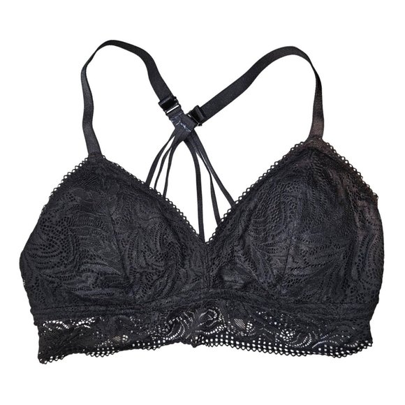 Auden Other - Auden Bralette Sz XL Lightly Lined Padded Black Strappy Lace Adjustable Wireless